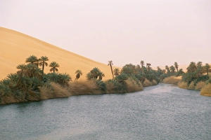 Libyan Prints: Lake, Erg Ubari, Sahara desert, Fezzan, Libya, North Africa, Africa