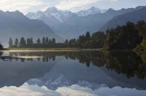 Lake Matheson reflecting a near perfect image of Mount