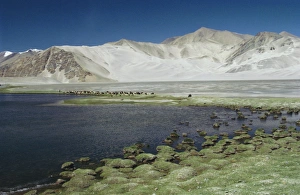 Lake and mountains in the area of the Karakoram Highway, China