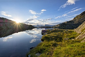 Lake Nero and Brenta mountain range at sunrise, Rendena Valley, Trentino, Italy, Europe