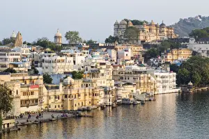 Mughal Prints: Lake Pichola and the City Palace in Udaipur, Rajasthan, India