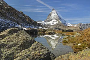 Lake Riffelsee with Matterhorn, 4478m, Zermatt, Valais, Swiss Alps, Switzerland, Europe