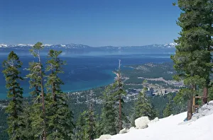 Lakes Prints: Lake Tahoe and town on California and Nevada state line