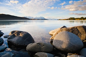 Lake Tekapo in evening light, Southern Lakes, Canterbury Region, South Island, New Zealand, Pacific