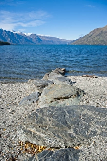 Pebble Prints: Lake Wakatipu at Queenstown, Otago, South Island, New Zealand, Pacific