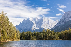 Tyrol Prints: Lake Weissensee surrounded by woods with the Alps in the background, Biberwier, Carinthia