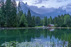 Dolomites Gallery: Lake Welsperg at sunset, Canali Valley, Dolomites, Trentino, Italy, Europe