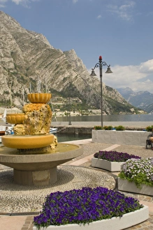 Lombardia Prints: Part of the lakeside gardens, looking north over the lake, Limone, Lake Garda
