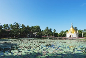 Bago Prints: Lakeside stupa, Bago, Myanmar (Burma), Asia