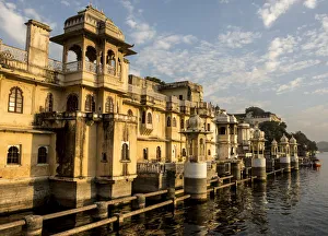 Udaipur Prints: Lal Ghat, on shore of Lake Pichola, Udaipur, Rajasthan, India, Asia