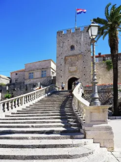 City Gate Prints: Land Gate and Steps, Korcula Town, Croatia, Europe
