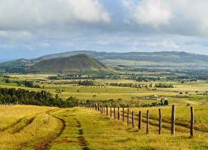 Wooden Post Gallery: Landscape of the island seen from the way up to the Maunga Terevaka, Easter Island