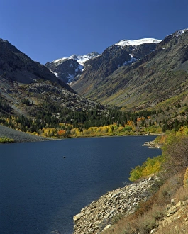 Landscape of June Lake with trees in fall colours