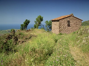 Collioure Prints: Landscape near Collioure and a small stone building, in Languedoc Roussillon