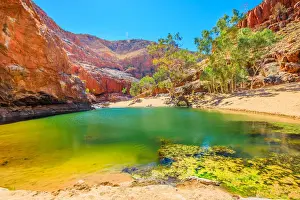 Northern Territory Prints: Landscape of Ormiston Gorge Water Hole with ghost gum in West MacDonnell Ranges, Northern
