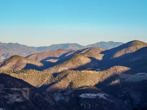 Silhouettes Prints: Landscape seen from Hierve el Agua at sunset, San Lorenzo Albarradas, Oaxaca State, Mexico
