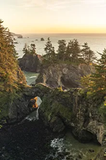Natural Arch Prints: Landscape at sunset at the natural bridges in Samuel H. Boardman Scenic Corridor State