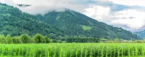 Produce Prints: Landscape view showing greenery and mountains with clouds near Kaprun in summer