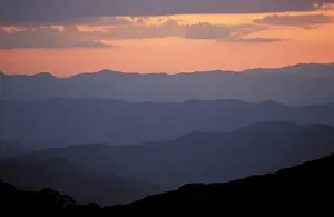 Enigma Prints: Landscape view, twilight glow and mountain ridges of High Country from Mount Feathertop