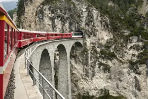 Railway Prints: Landwasser Viaduct, Filisur, Albula railway on the Glacier Express route, UNESCO