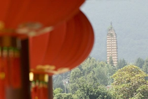 Dali Prints: Lanterns, and pagoda, Dali, Yunnan, China, Asia