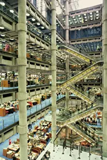 Large atrium in the Lloyds Building, designed by Richard Rogers, City of London