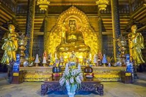 Religious Offering Prints: Large bronze Buddha statue inside Phap Chu Hall, Bai Dinh Temple (Chua Bai Dinh)