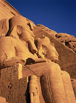 Abu Simbel Prints: Large carved seated statues of the pharaoh, Temple of Rameses II (Ramasses II)
