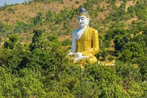 Monywa Prints: Large sitting Buddha statue near Maha Bodhi Ta Htaung Standing Buddha