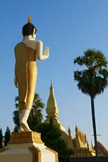 Images Dated 26th December 2010: Large standing Buddha statue, Pha That Luang temple, Vientiane, Laos, Indochina