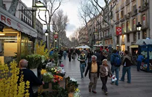 Street Scenes Prints: Las Ramblas in the evening, Barcelona, Catalonia, Spain, Europe