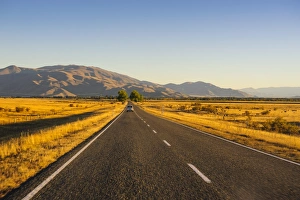 Late afternoon on the highway on the way to Twizel, South Island, New Zealand, Pacific