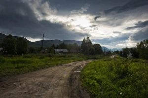 Dirt Track Prints: Late afternoon light in Esso, Kamchatka, Russia, Eurasia
