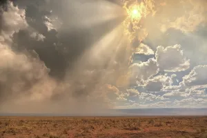 Haze Prints: Late day sun shining through dense smoke from the Dragon Bravo Wildfire billowing off the Kaibab Plateau