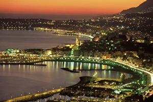 Late Prints: Late evening view over Menton, Alpes Maritimes, Provence, Cote d Azur