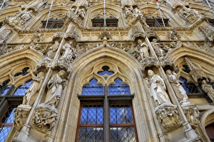 Late Gothic Town Hall at Grote Markt Square, Leuven, Brabant, Belgium, Europe