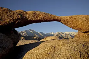 Natural Arch Prints: Lathe Arch framing Mount Whitney at first light Alabama Hills, Inyo National Forest