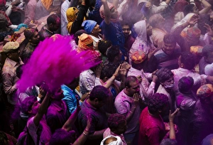 Paint Prints: Lathmar Holi celebrations in Bankei Bihari Temple, Vrindavan, Braj, Uttar Pradesh