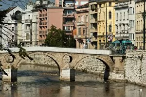 Images Dated 11th August 2010: Latinska Cuprija (Latin Bridge) over Miljacka River, place of murder of Archduke Ferdinand, Sarajevo