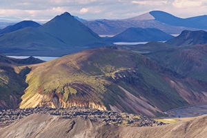 Images Dated 12th August 2009: Laugahraun lava field seen from the slopes of Blahnukur, Landmannalaugar area