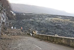 Lava flow after the eruption of the Piton de la Fournaise destroyed the Road RN 2