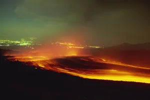 Mount Etna Prints: Lava flow from the Monti Calcarazzi fissure on the southern flank of Mount Etna in 2001