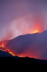 Mount Etna Prints: Lava flow from the Piano del Lago cone destroying