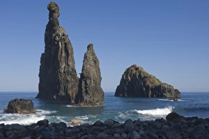 Lava Prints: Lava rock columns thrusting upwards out the ocean floor, northern Madeira