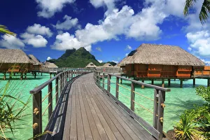 Wooden Walkway Prints: Le Bora Bora by Pearl Resort, Moto Tevairoa island