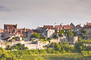 Vezelay Prints: Le Clos Vineyard below the hilltop village of Vezelay in Burgundy, France, Europe