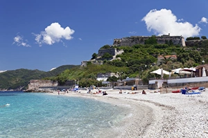 Livorno Province Prints: Le Ghiaie Beach, Forto Falcone Fortress, Portoferraio, Island of Elba, Livorno Province