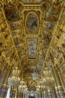 Ceilings Prints: Le Grand Foyer with frescoes and ornate ceiling by Paul Baudry, Opera Garnier, Paris