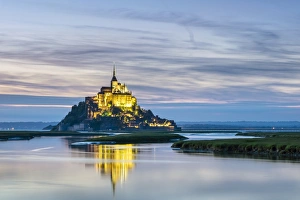 Manche Prints: Le Mont-Saint-Miichel at sunset, Manche, Normandy, France, Europe