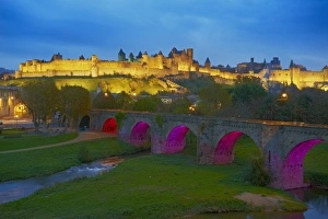 Aude Prints: Le Pont Vieux (the old bridge), on the Aude River, Medieval city of Carcassonne